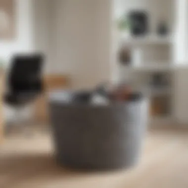 Functional Design in a Contemporary Office Large felt basket used for decorative storage in a modern office