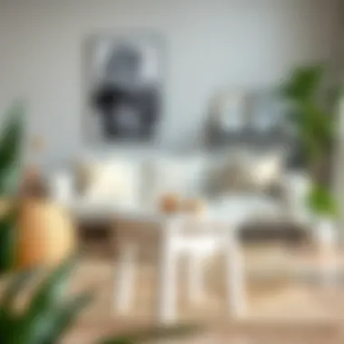 Aesthetic arrangement of a small white wooden stool in a modern living room