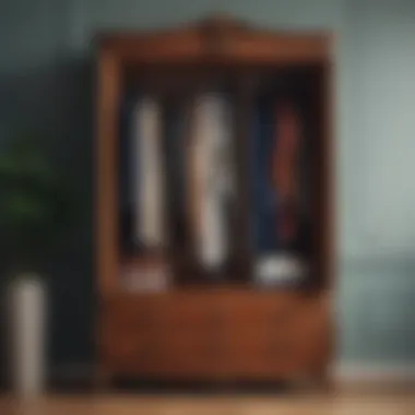 Elegant Armoire with Hanging Garments Elegant armoire showcasing a variety of hanging garments