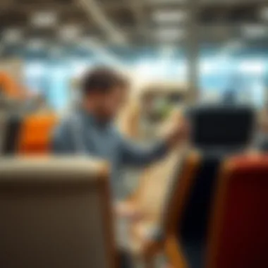 Person examining chair quality in a retail store