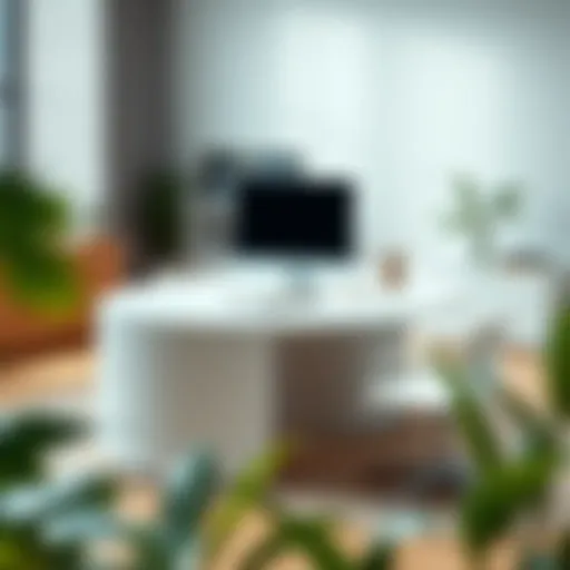 Elegant white curved desk in a modern office setting