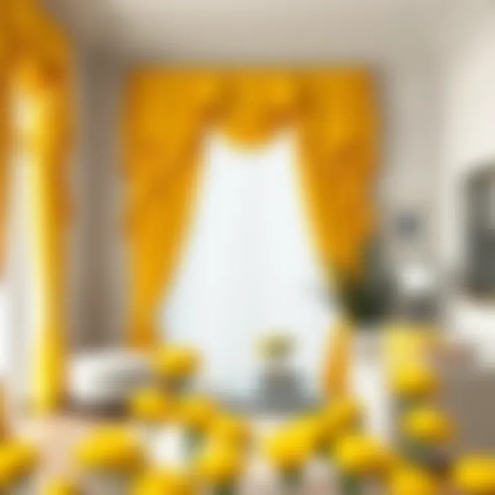 Elegant yellow ruffle curtains in a modern living room